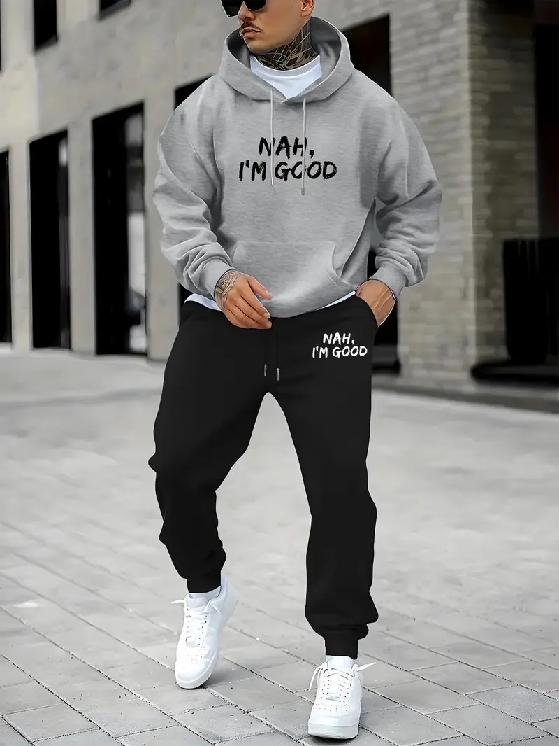 Street Fashion Winter - ชุดเสื้อฮู้ดผู้ชายลายพิมพ์ตัวอักษร 3 มิติ สไตล์ลำลองแฟชั่นสตรีท ใส่สบาย เนื้อผ้านุ่ม