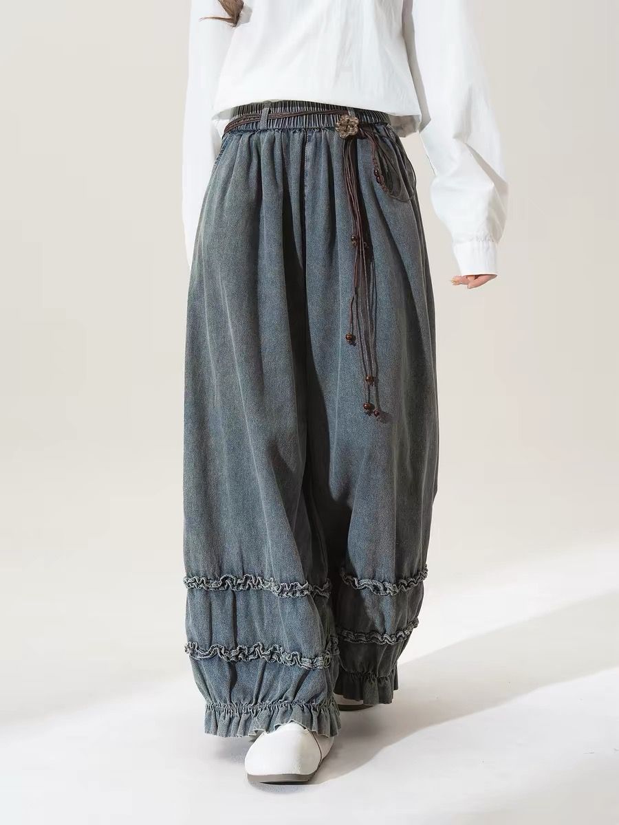 Japanese Street Fashion Female - กางเกงผู้หญิงสไตล์ญี่ปุ่นย้อนยุค สีพื้น ทรงหลวม แฟชั่นลำลอง สตรีทแวร์ กางเกงผู้หญิงเรียบง่าย