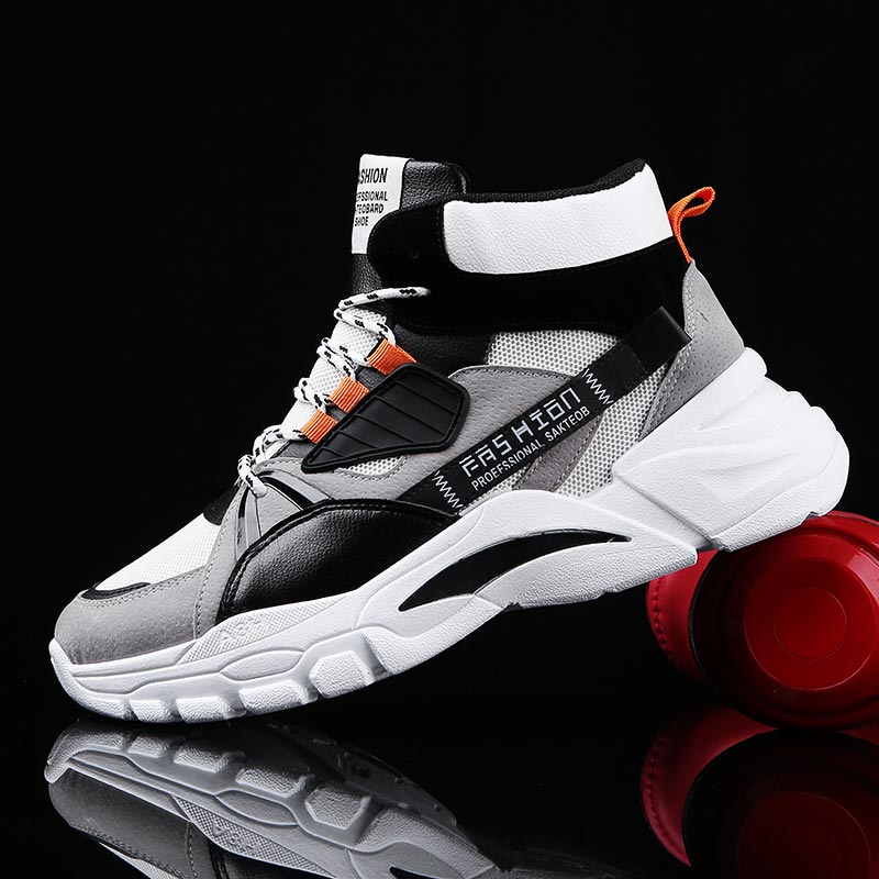 Japanese Street Fashion Female - Hightopฤดูร้อนผู้ชายกีฬารองเท้าMan Runningรองเท้าผู้ชายกีฬารองเท้าผู้ชายTop Topรองเท้าผ้าใบบุรุษรองเท้าเทนนิสเดินสีเทาD-421