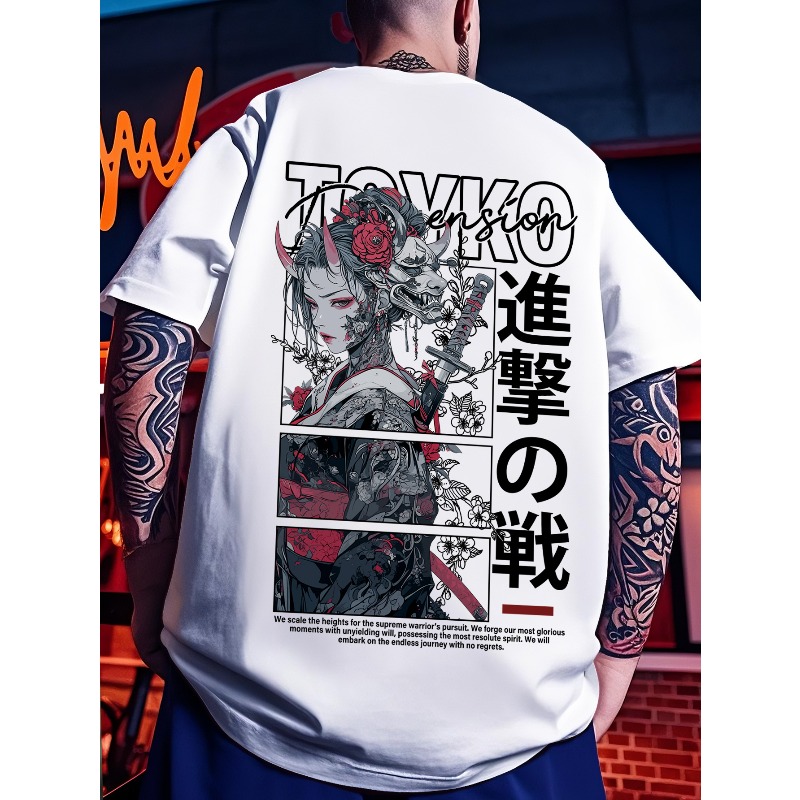 Japanese Street Fashion Female - เสื้อยืดลำลองผู้ชายสไตล์สตรีท Y2K ลายดอกซากุระญี่ปุ่น นักรบหญิง เสื้อยืดผู้ชายแฟชั่นฤดูร้อนใหม่ เสื้อยืดลำลองแฟชั่น