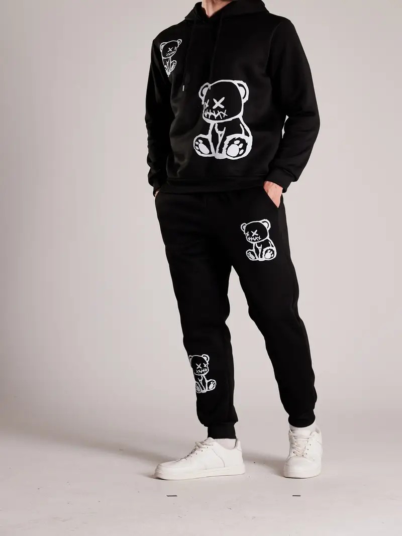 Street Fashion Winter - ชุดเสื้อฮู้ดผู้ชายลายพิมพ์หมี 3 มิติ สไตล์ลำลองแฟชั่นสตรีท ใส่สบาย นุ่มพิเศษ