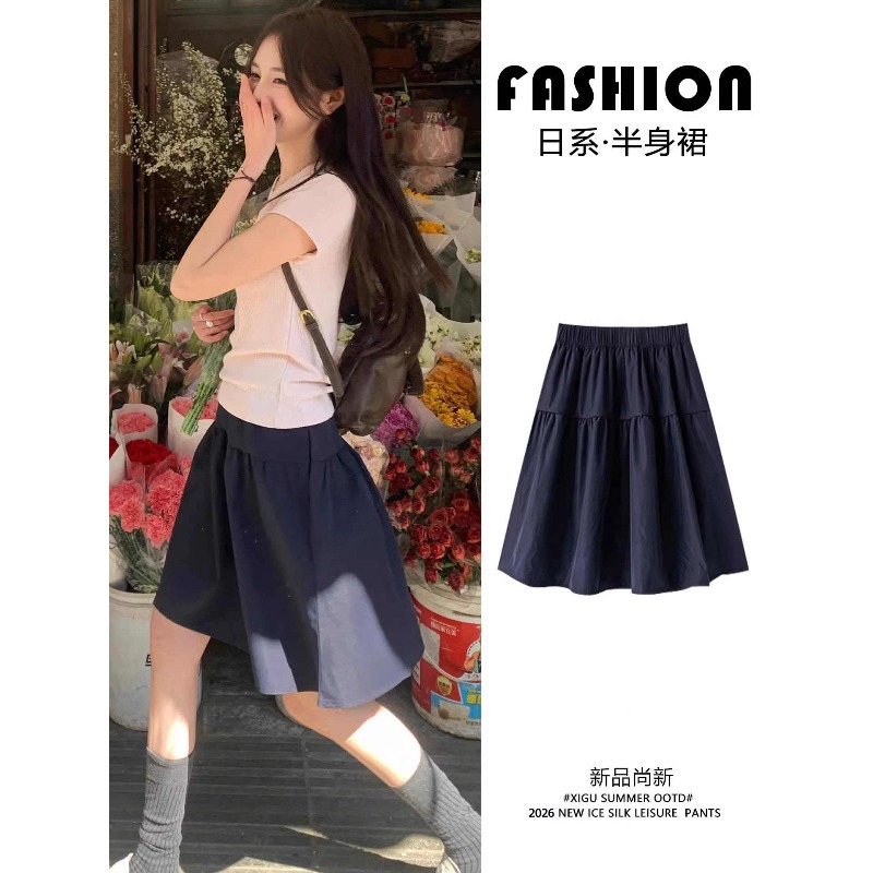 Japanese Street Fashion Female - กระโปรงทรงเอเอวสูงสไตล์ญี่ปุ่นสำหรับฤดูร้อน แฟชั่นเกาหลี วินเทจ สีพื้น เรียบง่าย เซ็กซี่