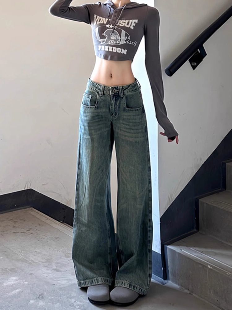 Japanese Street Fashion Female - กางเกงยีนส์สีน้ำตาล สไตล์ฮาราจูกุ Y2K น่ารัก สไตล์ญี่ปุ่น เกาหลี