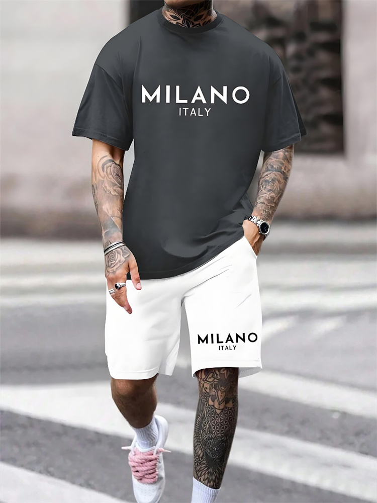 Street Fashion Milano - 2 ชิ้น Milano พิมพ์ผู้ชายชุดฤดูร้อนสบายๆทุกวันเสื้อยืดแขนสั้นผู้ชายกลางแจ้ง Street Men
