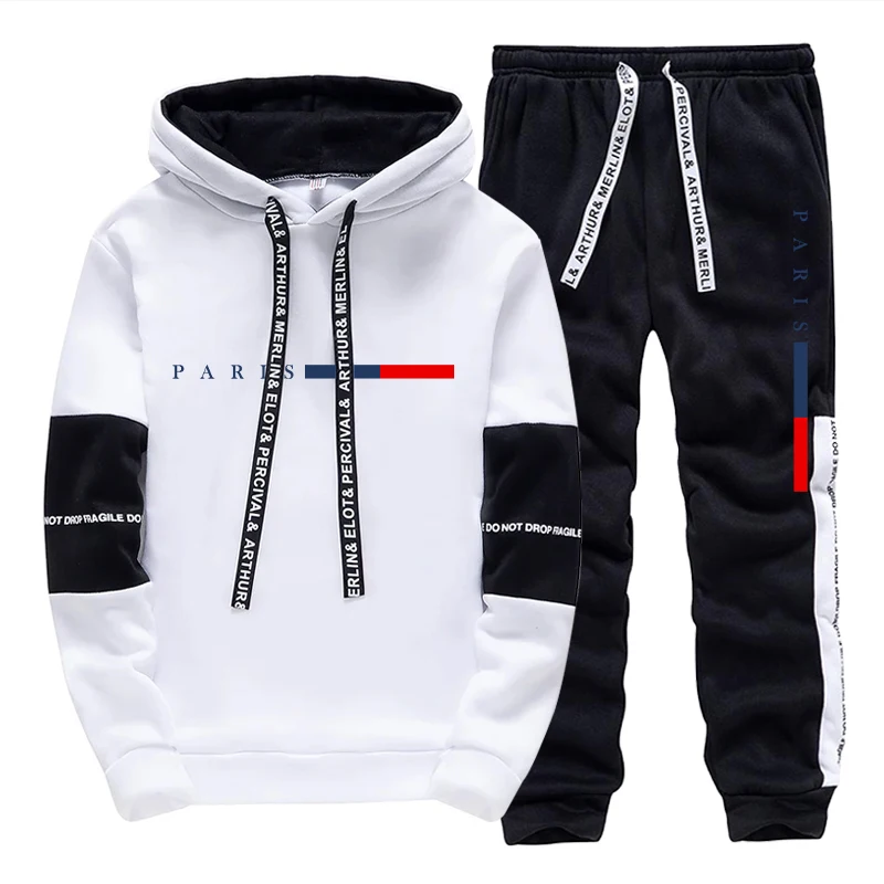 Street Fashion Winter - ชุดเซ็ตผู้ชาย/เสื้อฮู้ด/กางเกง แฟชั่นปารีส ฤดูใบไม้ร่วง ฤดูหนาว ชุดลำลองสปอร์ต เสื้อฮู้ดแบบสวมหัวและกางเกงขายาว