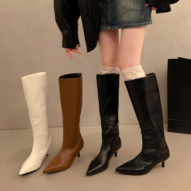 Street Fashion Winter - รองเท้าบูทส้นสูงปลายแหลมสำหรับผู้หญิง สไตล์ไนท์คลับ ฤดูใบไม้ร่วง-ฤดูหนาว แฟชั่นเซ็กซี่สำหรับงานปาร์ตี้ รองเท้าบูทยาว