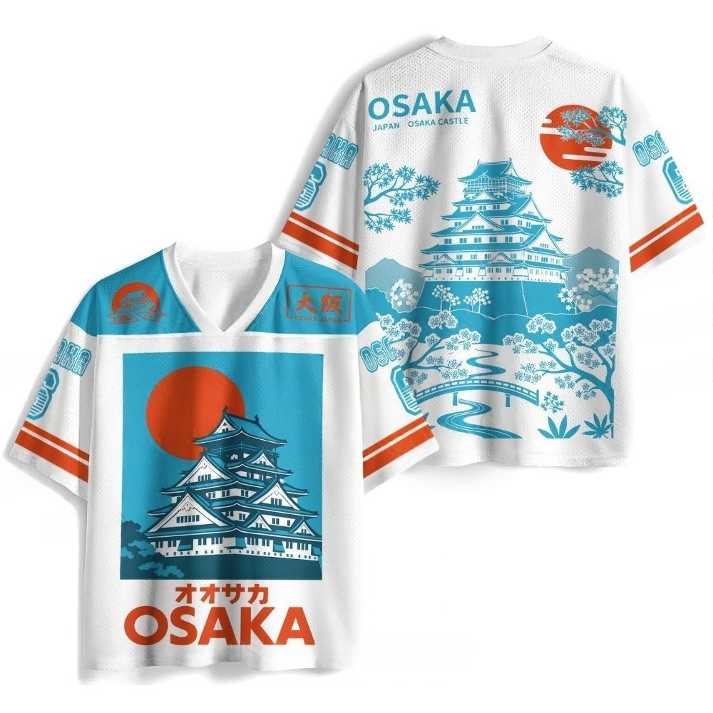 Street Fashion Osaka - เด็กและผู้ใหญ่ บรรยากาศการเดินทางสไตล์อเมริกันเรโทรญี่ปุ่น ปราสาทโอซาก้า+ซากุระ แฟชั่นสตรีทพิมพ์ลาย 3 มิติ