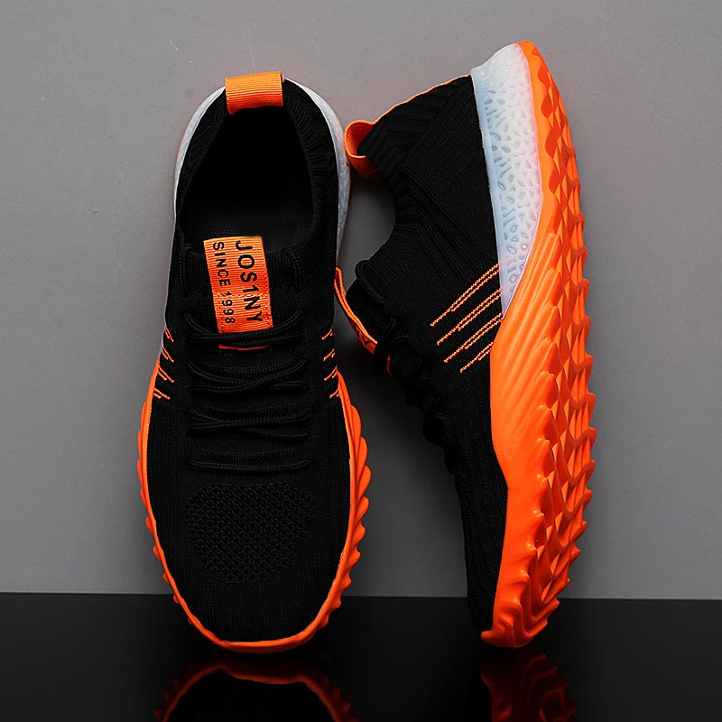 Street Fashion Online Shopping - Plusขนาดน้ำหนักเบาAir Mesh Menกีฬารองเท้าผู้หญิงรองเท้าผ้าใบManสีส้มสีดำBreathableรองเท้าผู้ชายกีฬาgym D-436