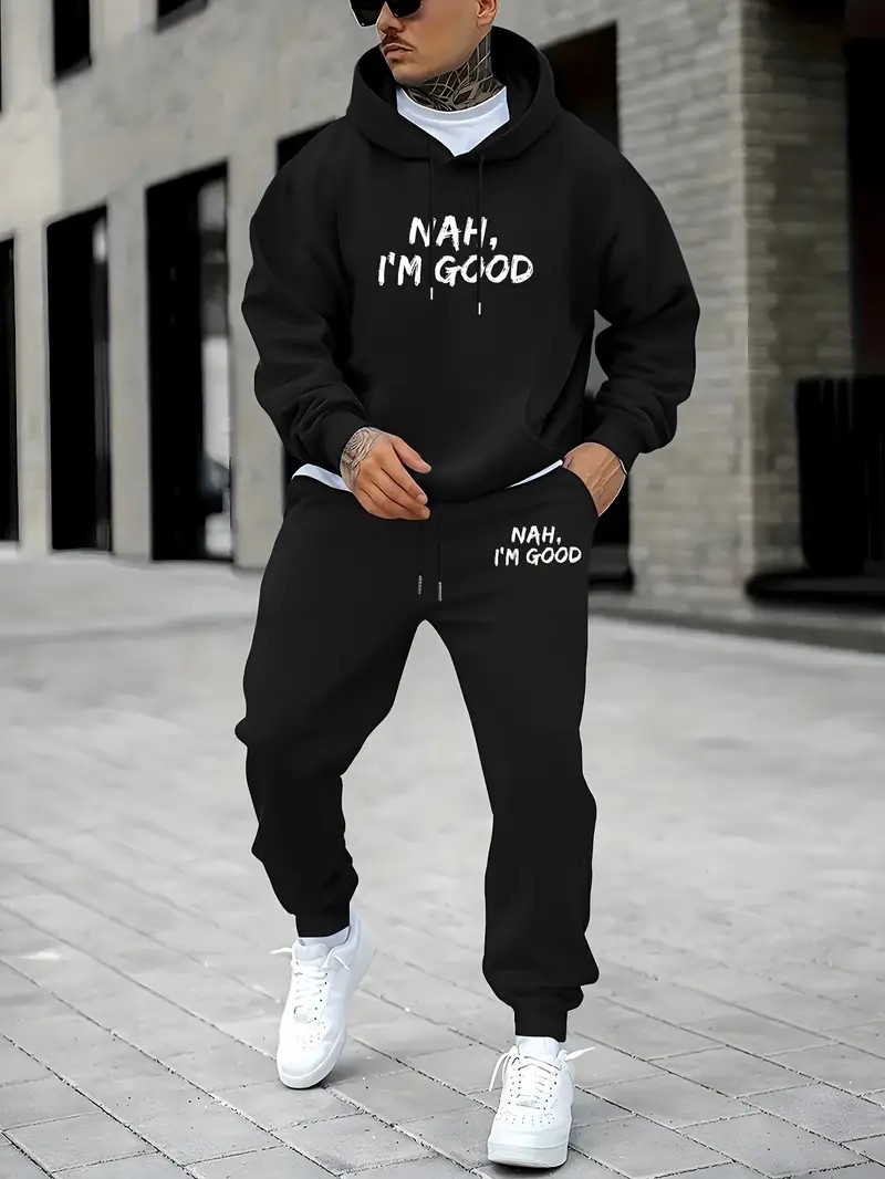 ชุดเสื้อฮู้ดผู้ชายลายพิมพ์ตัวอ - Street Fashion Winter บทวิจารณ์และราคา
