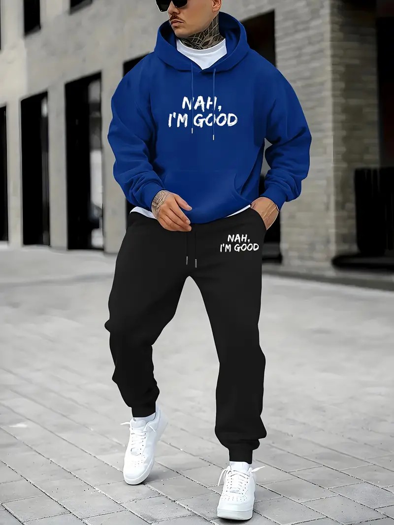 ชุดเสื้อฮู้ดผู้ชายลายพิมพ์ตัวอ - Street Fashion Winter บทวิจารณ์และราคา