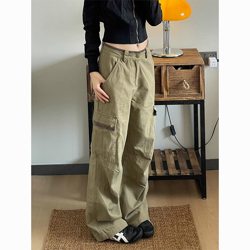 กางเกงคาร์โก้ทรงหลวมสีกากีแฟชั - Japanese Street Fashion Female บทวิจารณ์และราคา