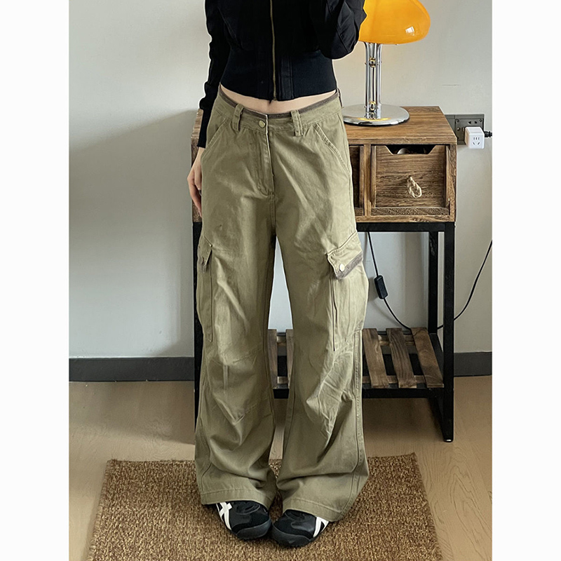 กางเกงคาร์โก้ทรงหลวมสีกากีแฟชั - Japanese Street Fashion Female บทวิจารณ์และราคา