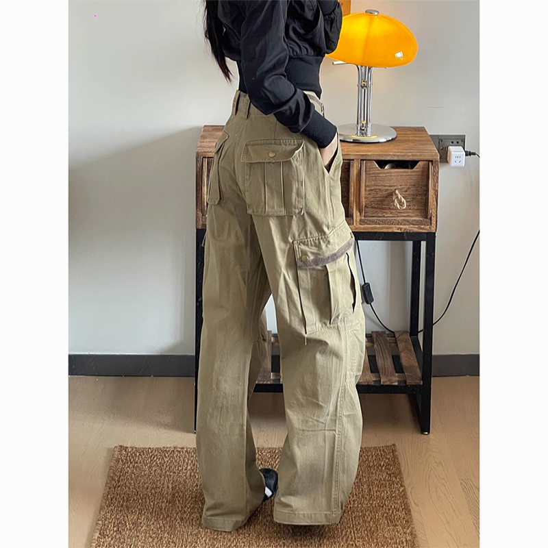 กางเกงคาร์โก้ทรงหลวมสีกากีแฟชั - Japanese Street Fashion Female บทวิจารณ์และราคา