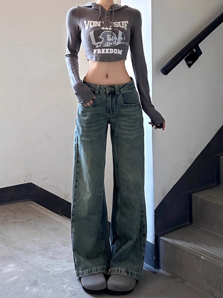 กางเกงยีนส์สีน้ำตาล สไตล์ฮาราจ - Japanese Street Fashion Female บทวิจารณ์และราคา