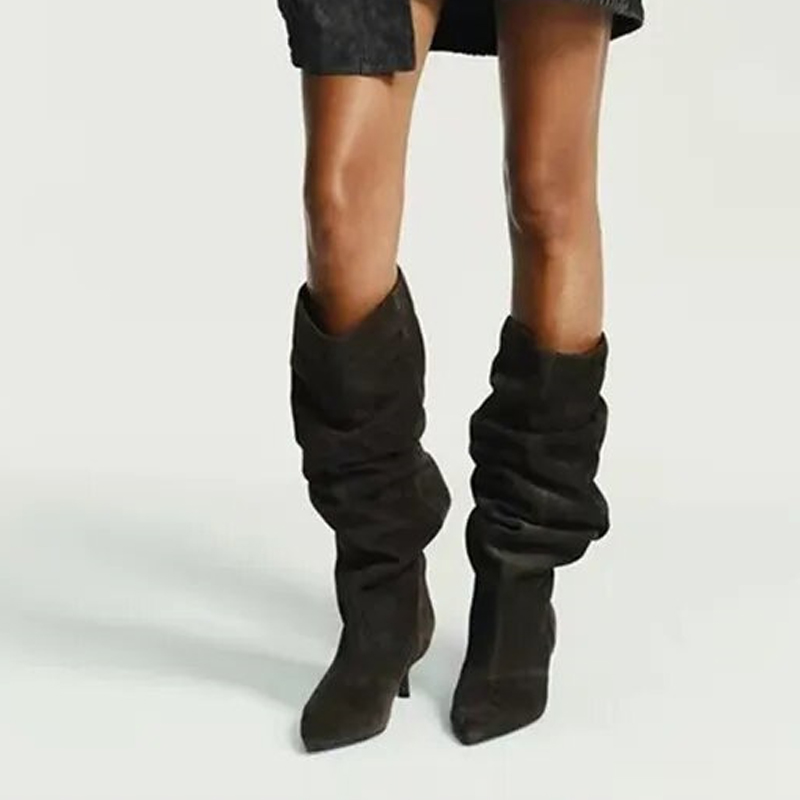 รองเท้าบูทสูงถึงเข่าแบบจีบหนัง - Street Fashion Winter บทวิจารณ์และราคา