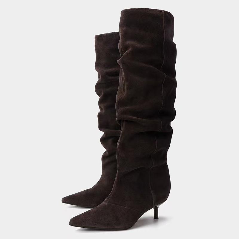 รองเท้าบูทสูงถึงเข่าแบบจีบหนัง - Street Fashion Winter บทวิจารณ์และราคา