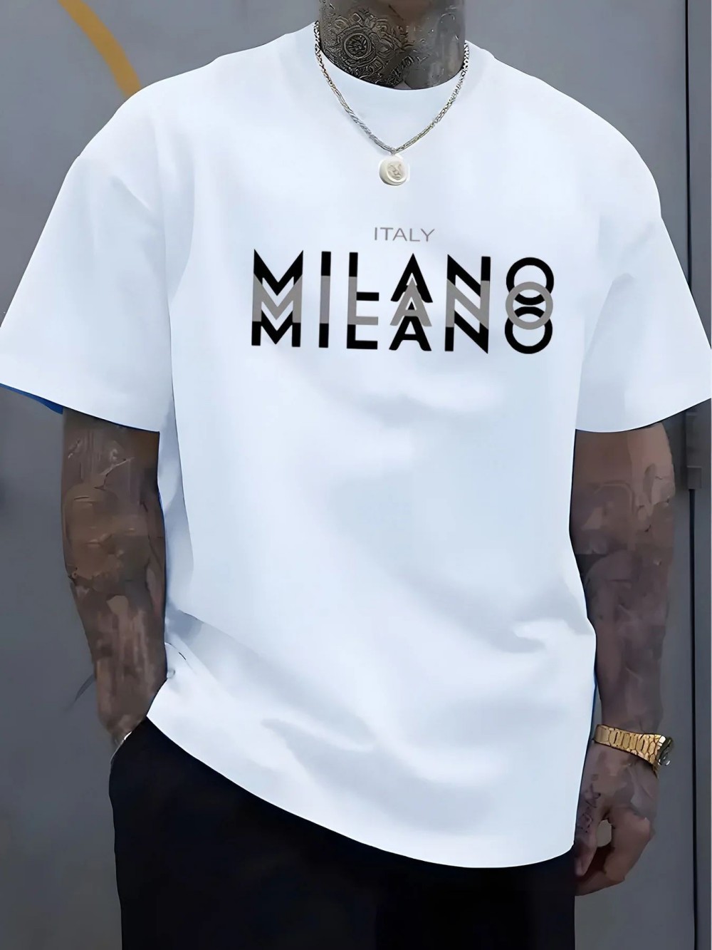 MILANO เสื้อยืดพิมพ์ลายตัวอักษ - Street Fashion Milano บทวิจารณ์และราคา