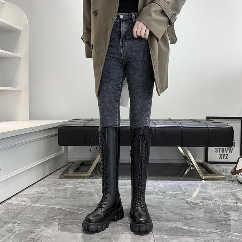 รองเท้าบูทผู้หญิงแบบผูกเชือก ค - Street Fashion Winter บทวิจารณ์และราคา